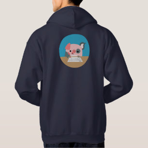 Söt Tecknad Gris Hoodie som Skriver
