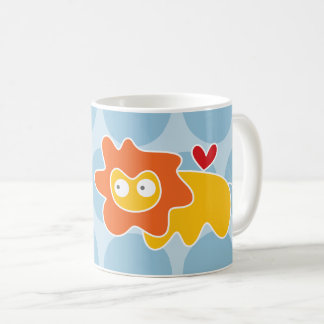 Söt tecknad gul lejon blå prickar kul barn kaffemugg