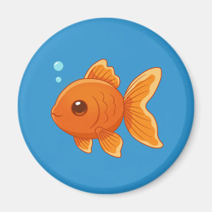 Söt Tecknad Guldfisk på Blått Magnet
