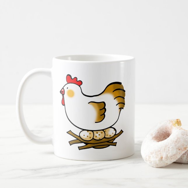 Söt Tecknad Höna på Bo med Bondgårdsägg Kaffemugg (Med munk)