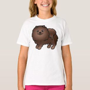 Söt Tecknad Hund av Ras Pomeranian i Brun färg T Shirt