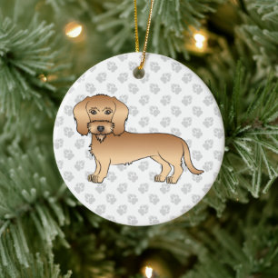 Söt Tecknad Hund av Ras Vete Strävhårig Dachshund Julgransprydnad Keramik