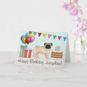 Söt Tecknad Hund Fawn Mops Glad Födelsedag Kort