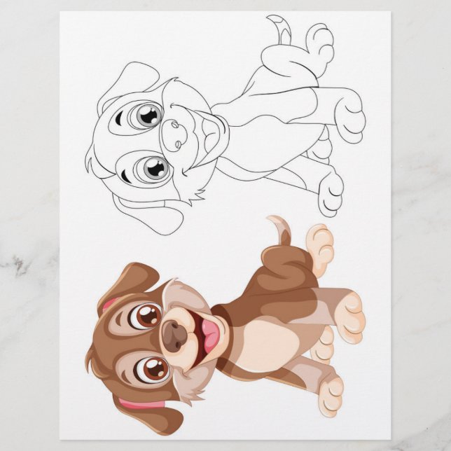 Söt tecknad hund målarbild reklamblad (Framsidan)