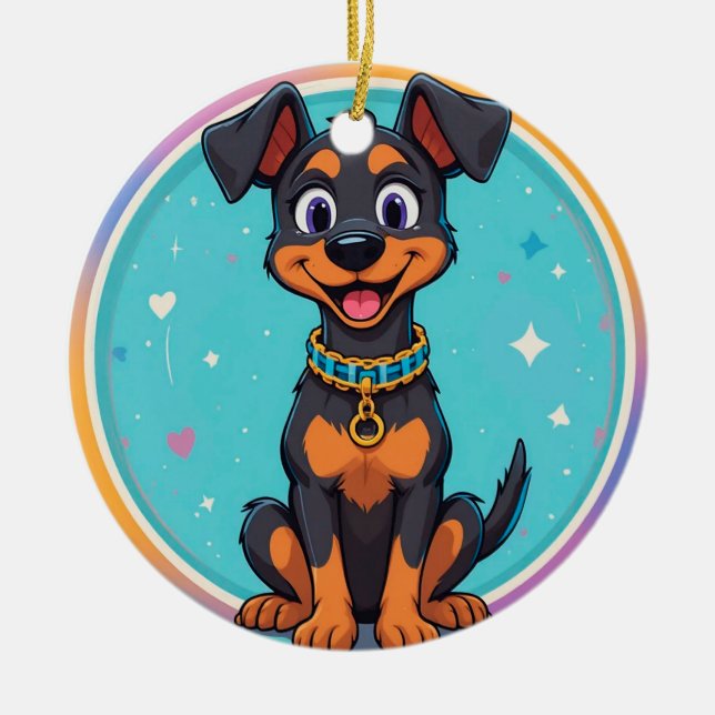 Söt Tecknad Hund Med Halsband Julgransprydnad Keramik (Framsidan)