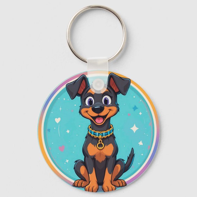 Söt Tecknad Hund Med Halsband Nyckelring (Framsida)