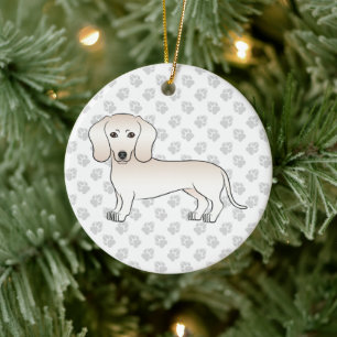 Söt Tecknad Hund med Krämigt Slät Päls Dachshund Julgransprydnad Keramik