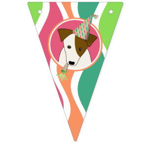 Söt tecknad hund med party-hatt vimplar