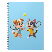 Söt Tecknad Hund och Katt som Spelar Padel Tennis