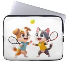 Söt Tecknad Hund och Katt som Spelar Padel Tennis