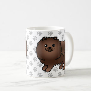 Söt Tecknad Hund & Tassar av Brun Pomeranian Kaffemugg
