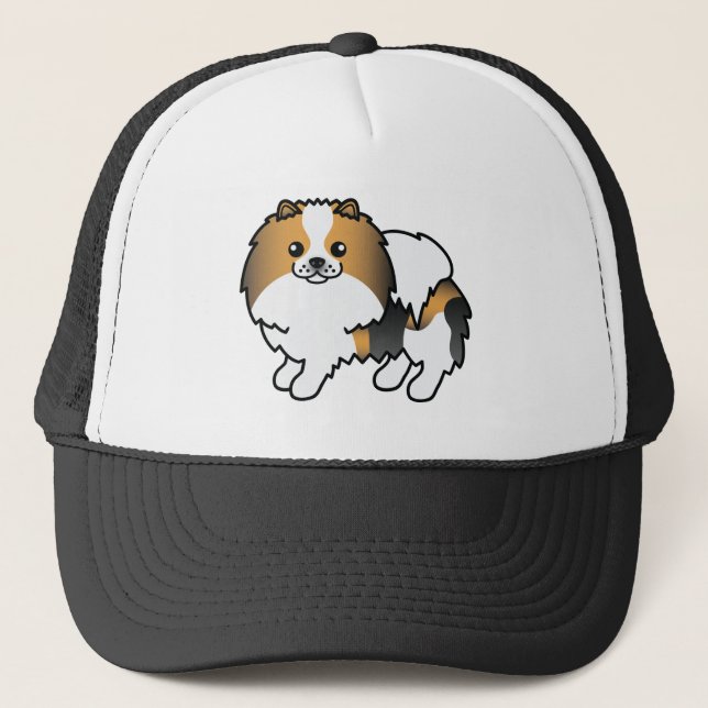 Söt Tecknad Hund Trefärgad Pomeranian Keps (Framsida)