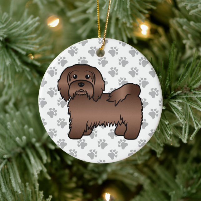 Söt tecknad hundillustration av chokladbrun Havane Julgransprydnad Keramik (Träd)