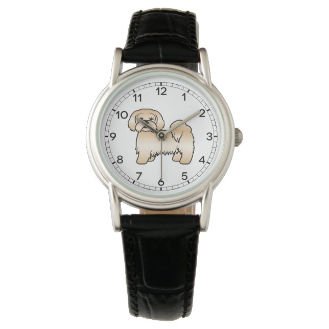 Söt Tecknad Hundillustration av Golden Lhasa Apso Armbandsur (Framsida)