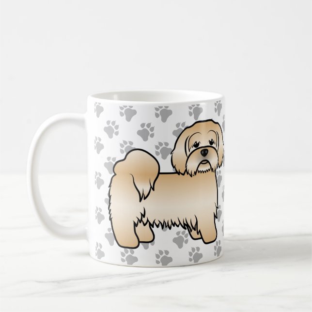 Söt Tecknad Hundillustration av Golden Lhasa Apso Kaffemugg (Vänster)