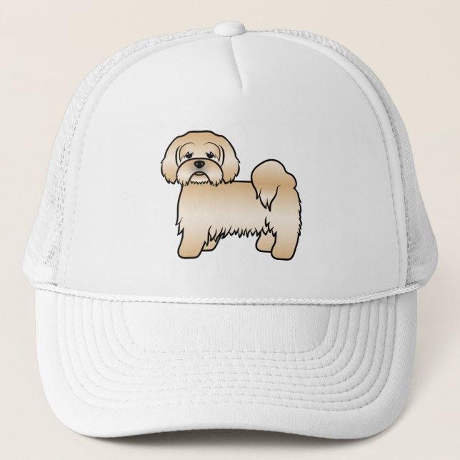 Söt Tecknad Hundillustration av Golden Lhasa Apso Keps (Framsida)