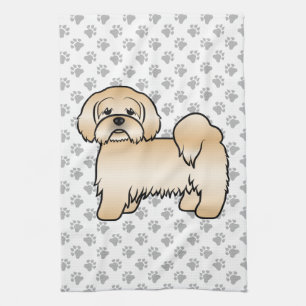Söt Tecknad Hundillustration av Golden Lhasa Apso Kökshandduk
