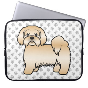Söt Tecknad Hundillustration av Golden Lhasa Apso Laptop Fodral