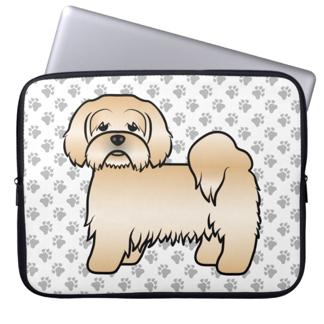 Söt Tecknad Hundillustration av Golden Lhasa Apso Laptop Fodral (Framsidan)