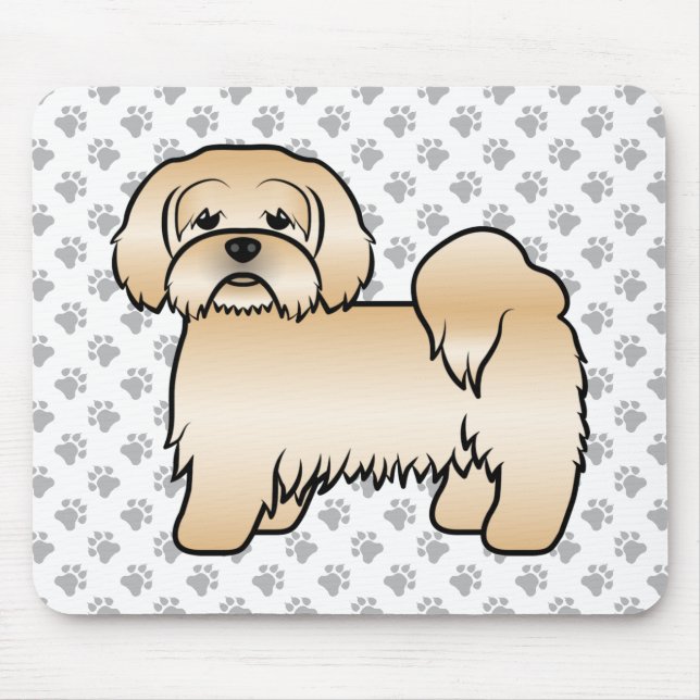 Söt Tecknad Hundillustration av Golden Lhasa Apso Musmatta (Framsidan)