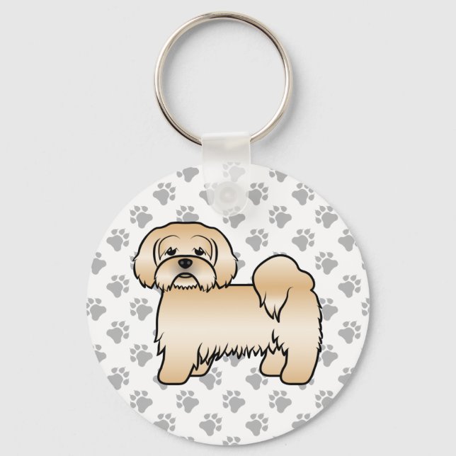 Söt Tecknad Hundillustration av Golden Lhasa Apso Nyckelring (Framsida)
