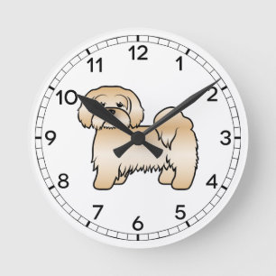 Söt Tecknad Hundillustration av Golden Lhasa Apso Rund Klocka