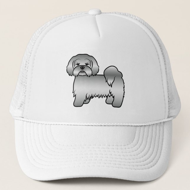 Söt Tecknad Hundillustration av Silver Lhasa Apso Keps (Framsida)
