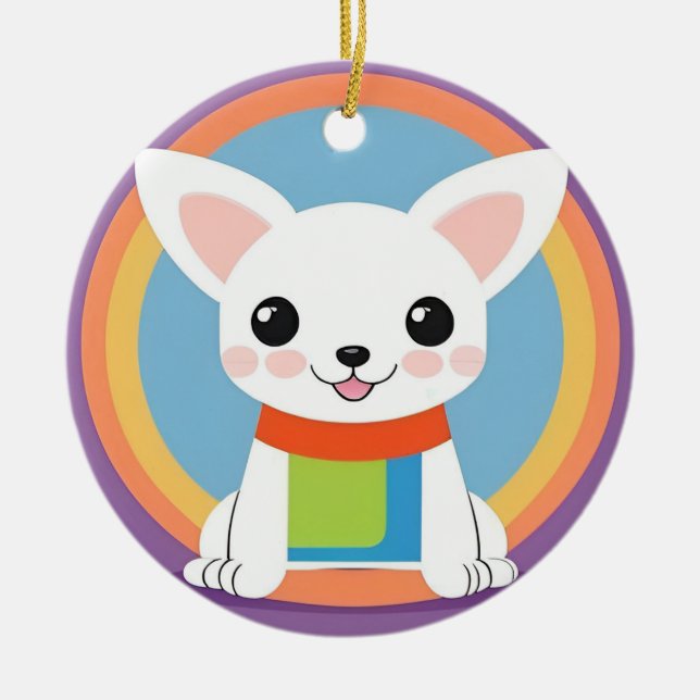 Söt Tecknad Hundillustration Julgransprydnad Keramik (Framsidan)