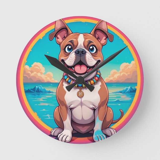Söt Tecknad Hundillustration Rund Klocka (Framsida)