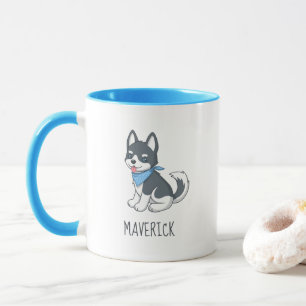 Söt Tecknad Husky Valp Hund Anpassat Namn Mugg