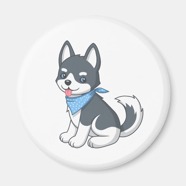 Söt Tecknad Husky Valp Magnet (Framsidan)