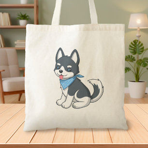 Söt Tecknad Husky Valp Tygkasse
