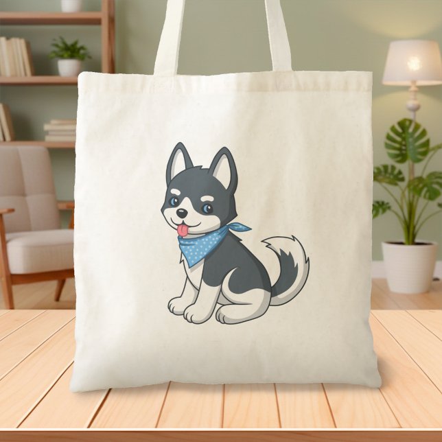 Söt Tecknad Husky Valp Tygkasse (Skapare uppladdad)