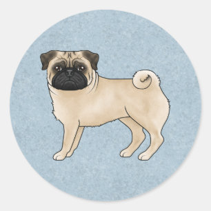 Söt Tecknad Illustration av Fawn Mops Hund Står Runt Klistermärke