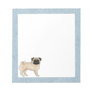Söt Tecknad Illustration av Fawn Pug Hund Blå Kant Anteckningsblock