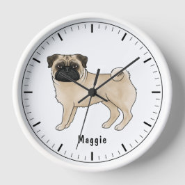 Söt Tecknad Illustration Av Fawn Pug Hund Med Namn Rund Klocka