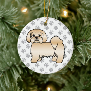 Söt tecknad illustration av gyllene Lhasa Apso hun Julgransprydnad Keramik