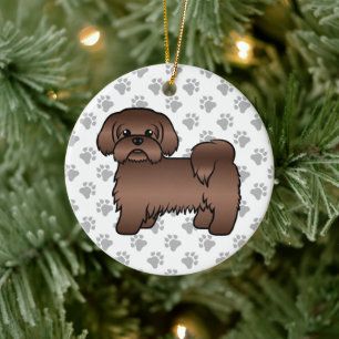 Söt Tecknad Illustration av Lever Brun Shih Tzu Hu Julgransprydnad Keramik