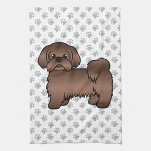 Söt Tecknad Illustration av Lever Brun Shih Tzu Hu Kökshandduk