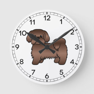 Söt Tecknad Illustration av Lever Brun Shih Tzu Hu Rund Klocka