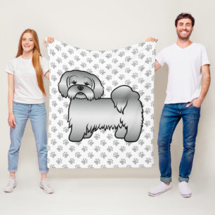 Söt tecknad illustration av silver Lhasa Apso hund Fleecefilt