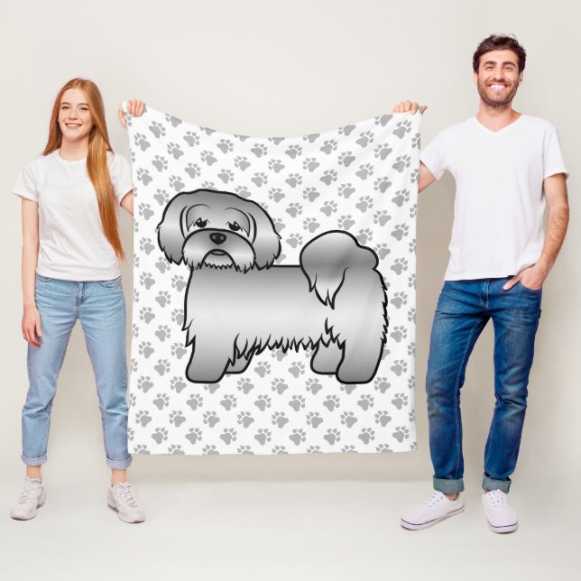 Söt tecknad illustration av silver Lhasa Apso hund Fleecefilt (På plats)