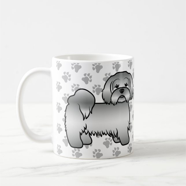 Söt Tecknad Illustration av Silver Lhasa Apso Hund Kaffemugg (Vänster)