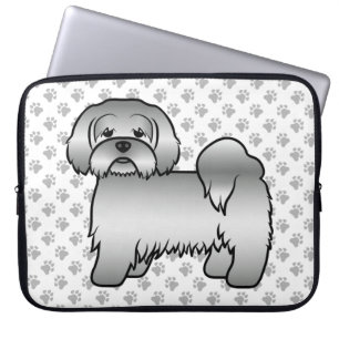 Söt tecknad illustration av silver Lhasa Apso hund Laptop Fodral