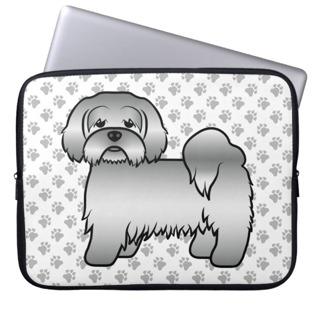 Söt tecknad illustration av silver Lhasa Apso hund Laptop Fodral (Framsidan)