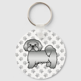 Söt tecknad illustration av silver Lhasa Apso hund Nyckelring
