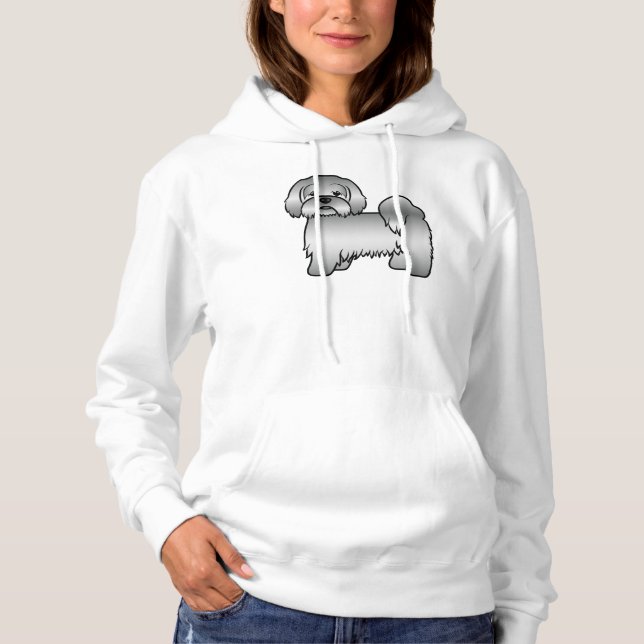 Söt tecknad illustration av silver Lhasa Apso hund T Shirt (Framsida)