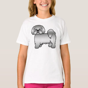 Söt Tecknad Illustration av Silver Lhasa Apso Hund T Shirt