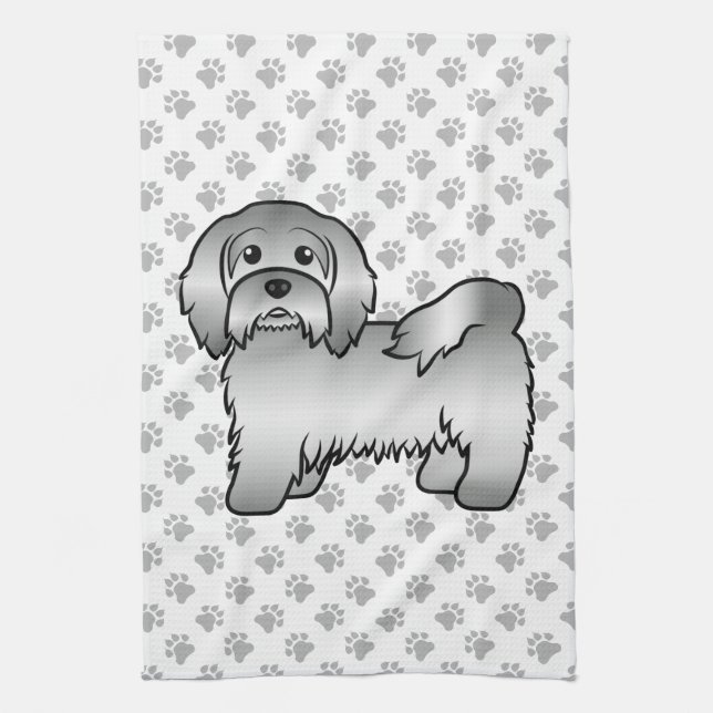 Söt tecknad illustration av silverfärgad Havanese  Kökshandduk (Vertikal)
