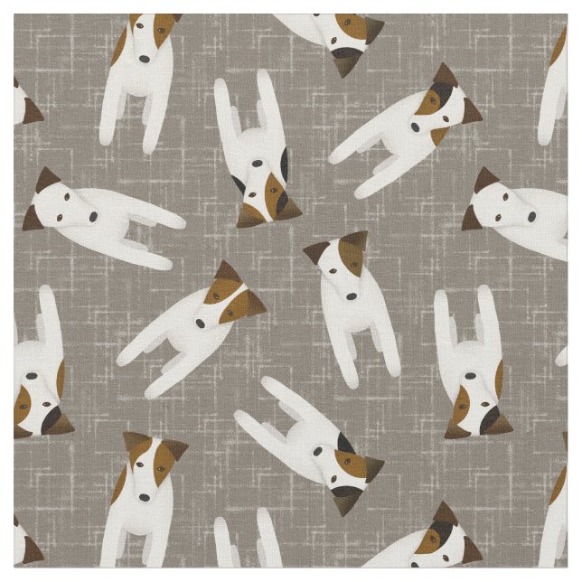 söt tecknad JRT Jack Russell hundar mönster greige Tyg (Närbild)